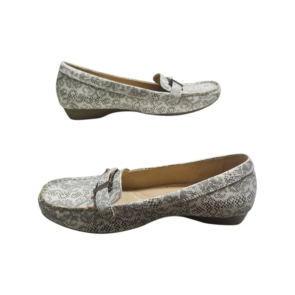 Naturalizer Gisella Snake Print Loafers Grey White N5‎ Comfort Shoes Buckle 9